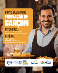 Prefeitura de Saloá abre inscrições para cursos gratuitos de Formação de Garçom e Fotografia com Celular